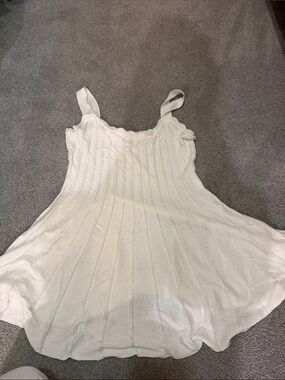 White Knit Tank Dress with Scallop Neckline